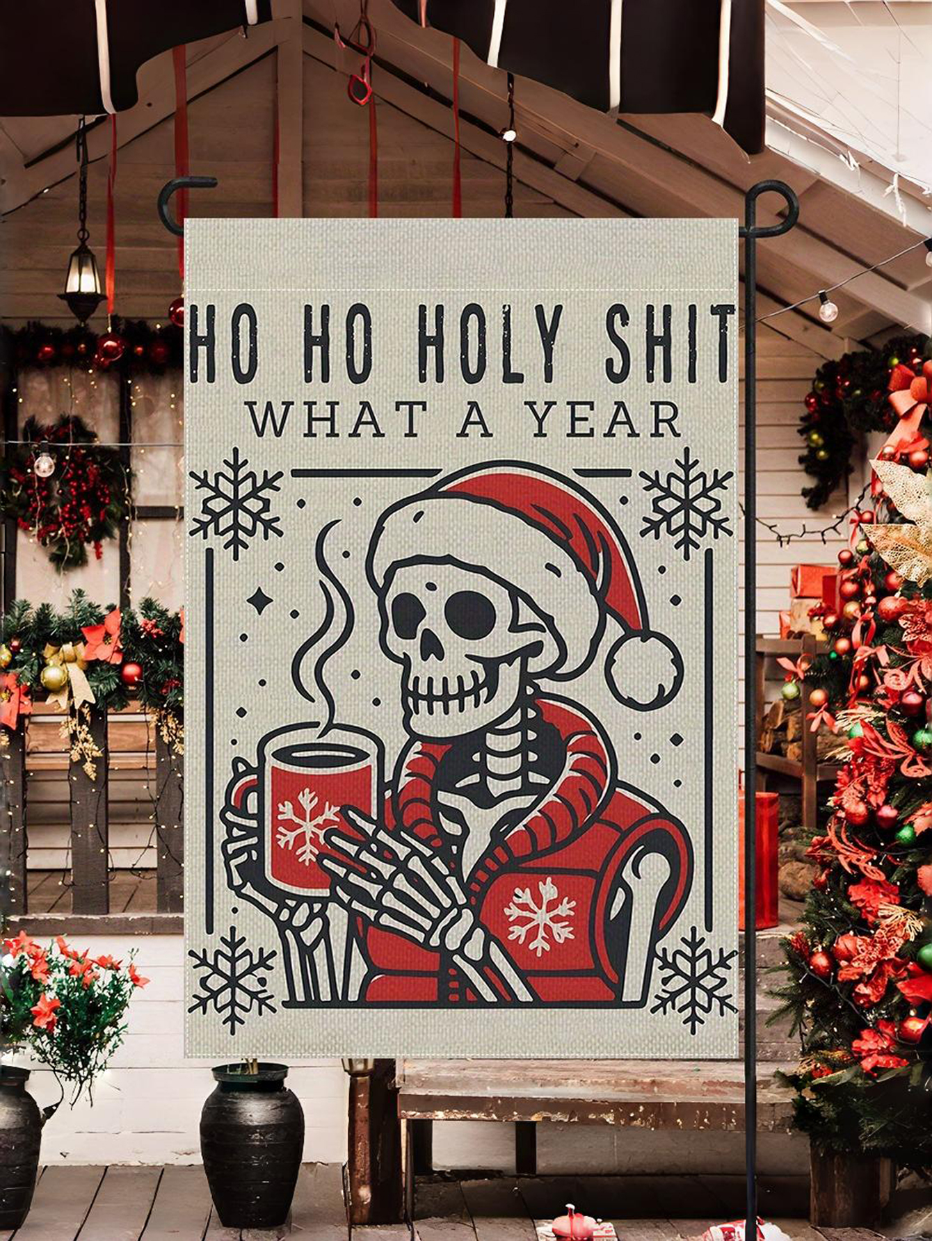 Personalization Funny Christmas Skeleton Garden Flag